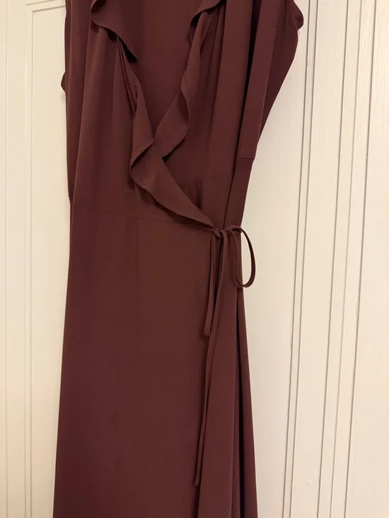Leith Burgundy Sleeveless Ruffle Wrap Dress Medium - Picture 4 of 6